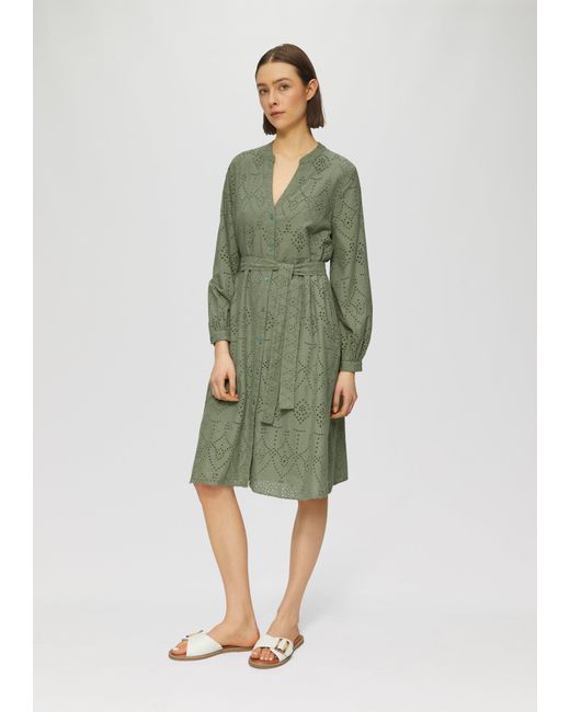 S.oliver Green Minikleid Kleid in A-Shape mit und Eingrifftaschen Lochstickerei