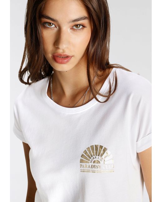 Tamaris White T-Shirt Mit Elegantem Folienprint in Gold