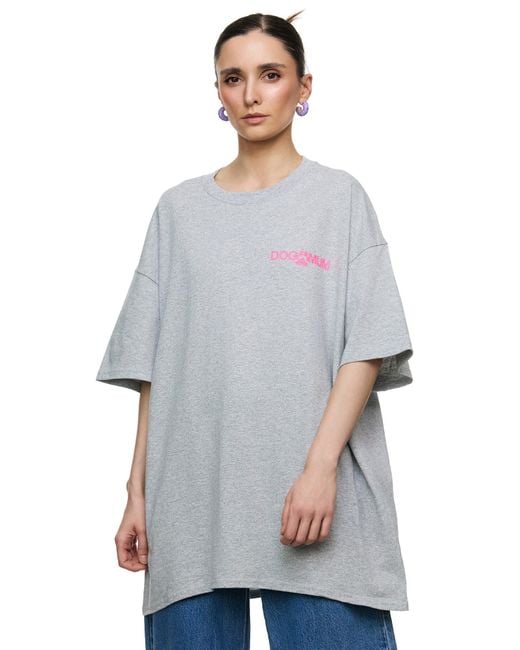 Worldclassca Pink Oversized T-Shirt lang Sommer Oberteil PRINT - DOG MUM 100% LOVE WALKING