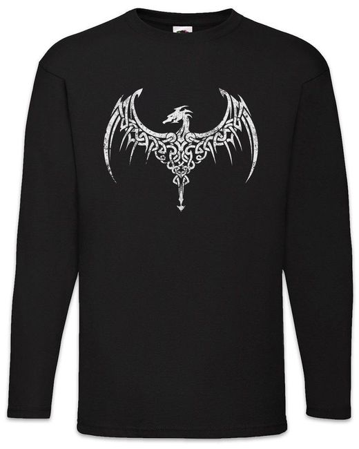 Urban Backwoods Langarmshirt Celtic Dragon III Langarm T-Shirt Kelten Knoten Keltisch Kreuz Cross in Black für Herren