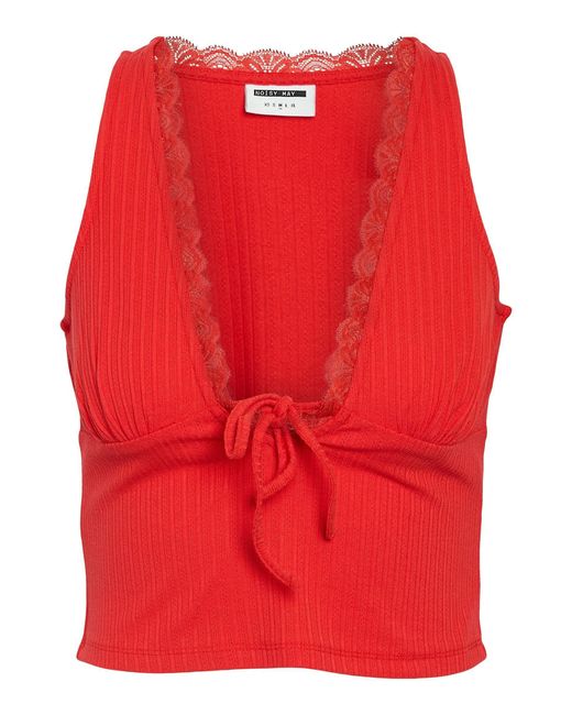 Noisy May Red Shirttop mit Spitzen Details NMSELENA S/L TIE TOP JRS