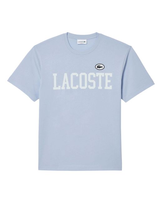 Lacoste Kurzarmshirt T-Shirt Kontrastaufdruck mit 3-D-Krokodil-Patch in Blue für Herren