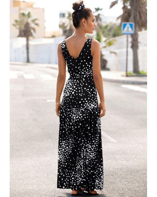 vivance active Black Maxikleid mit Punktedruck und V-Ausschnitt, Sommerkleid, elegantes Strandkleid