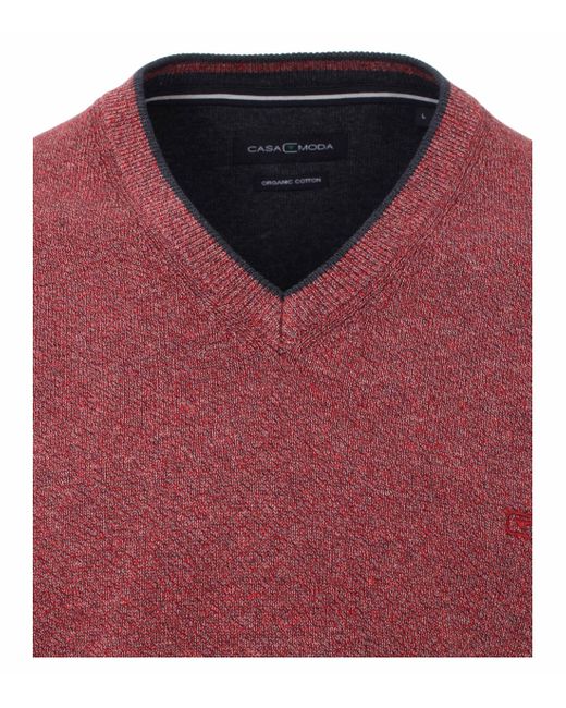 CASA MODA Strickpullover Pullover mit V-Ausschnitt uni in Red für Herren