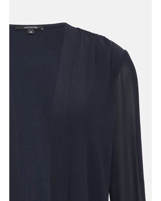 Comma, Blue Langarmshirt Leichte Mesh-Jacke mit Raff-Details Raffung