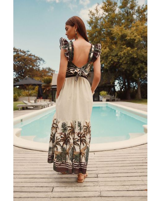 Next White Boho-Maxikleid mit Flatterärmeln, Kurzgröße (1-tlg)