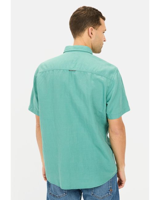 Camel Active Kurzarmhemd aus einem Baumwoll-Leinenmix Button-Down in Green für Herren