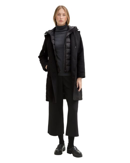 Tom Tailor Black Langmantel winterly hybrid coat