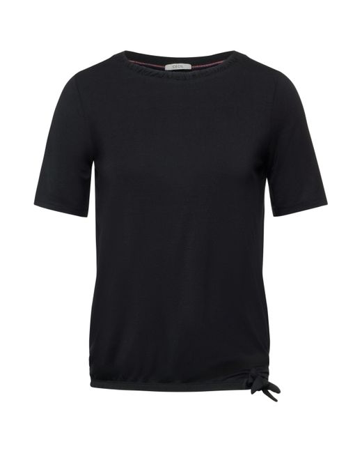 Cecil Black T-Shirt mit gerafftem U-Boot-Ausschnitt