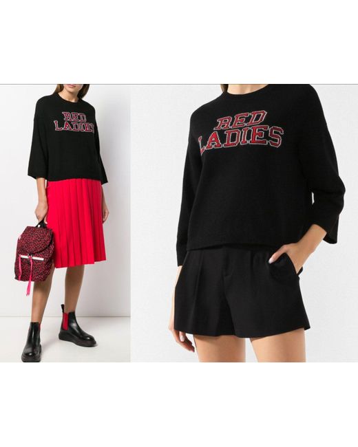 RED Valentino Black Strickpullover Red Ladies Insertia Cropped Wool Cashmere Jumper Pullover Pu