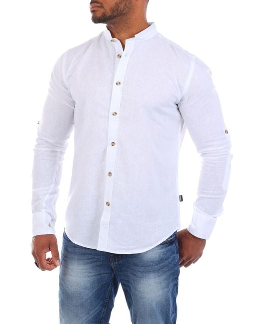 Carisma Langarmhemd Leinen Baumwoll Mix Hemd 8389 Regular Langarm Stehkragen Uni in White für Herren