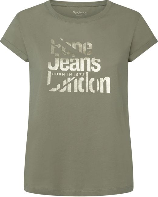 Pepe Jeans Green T-Shirt ENOLA mit metallischem Logoprint