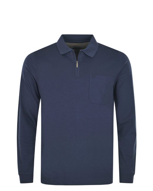 Hajo Langarm- Softknit-Poloshirt in Minimaldessin in Blue für Herren