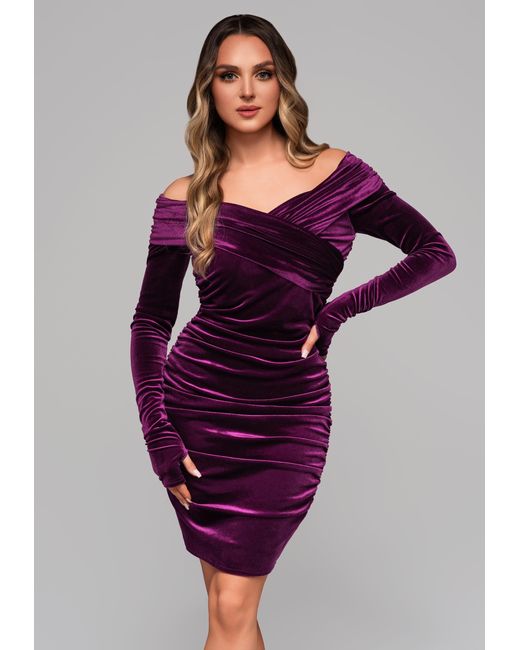 Ombre Purple Abendkleid Elegantes Off-Shoulder Samtkleid