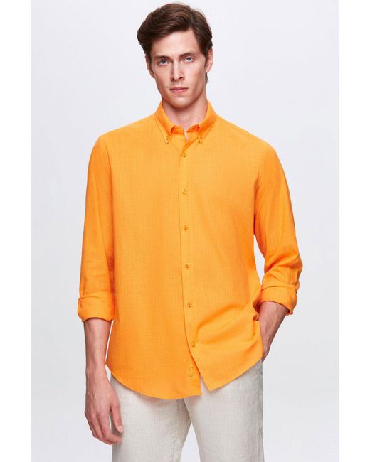 D'S Damat D'S Leinenhemd Ds Damat Comfort Button-Down-Kragen Entspannter Schnitt Leinenoptik 10 in Orange für Herren