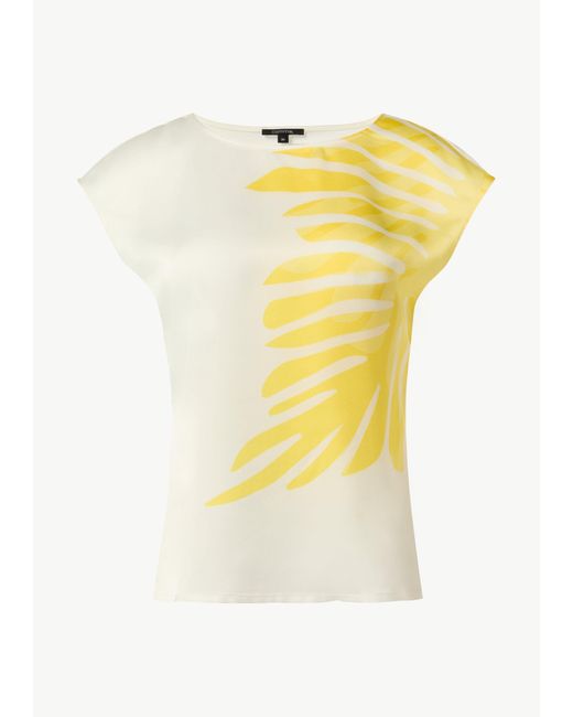 Comma, Yellow Kurzarmshirt Satin-Shirt mit Kapp-Ärmeln und Frontprint