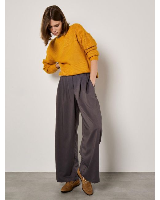 Apricot Yellow Strickpullover Rundhalspullover, mit Popcorn-Struktur