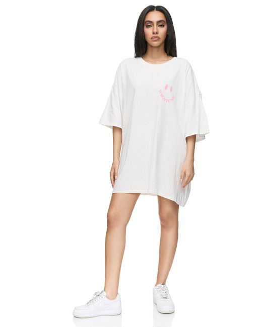 Worldclassca White Oversized T-Shirt Sommer Oberteil PRINT - WHATEVER - VINTAGE STONE WASHED