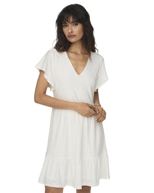 ONLY White Sommerkleid ONLSANDRA /S V-NECK DRESS mit Stretch