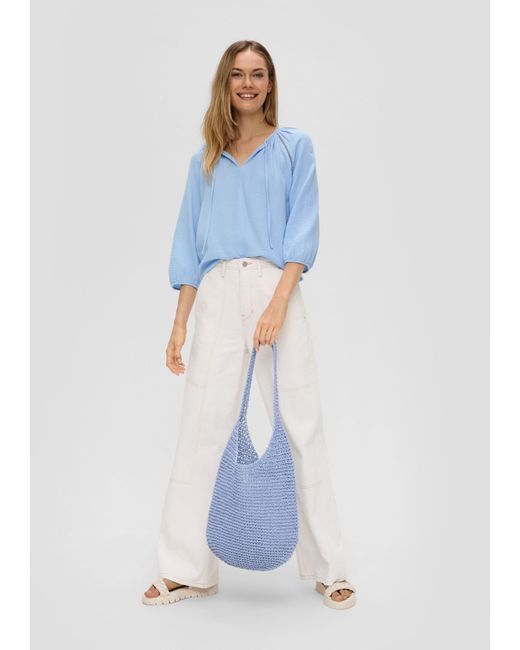 S.oliver Blue Langarmbluse Blusenshirt aus Baumwolle mit elastischen Bündchen