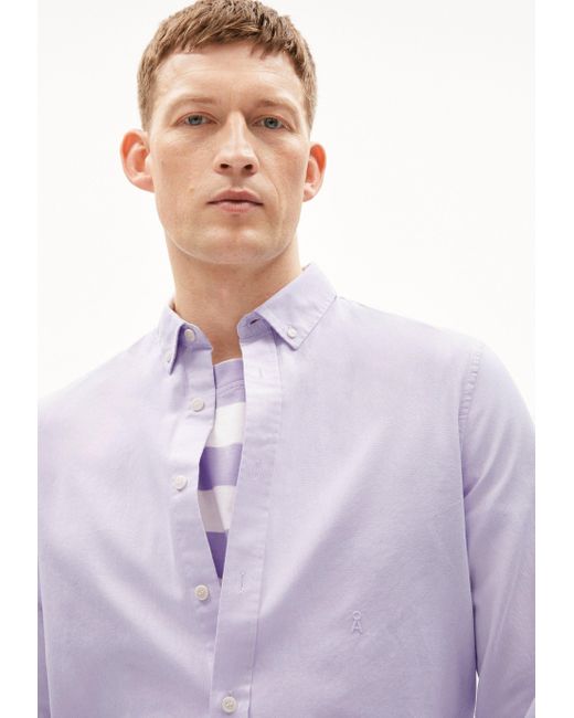 ARMEDANGELS Langarmhemd QUAASA Hemd Regular Fit aus Bio-Baumwolle (1-tlg) Strickerei in Purple für Herren