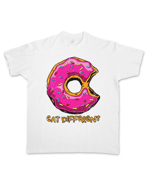Urban Backwoods Print- Eat Different II T-Shirt Donut Fun Computer Think Anders Denken in Pink für Herren