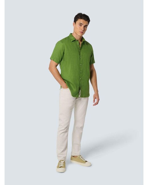 No Excess Freizeithemd - Leinenhemd - Hemd Kurzarm Leinen einfarbig in Green für Herren