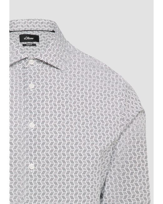 S.oliver Langarmhemd Tailored Fit: Elastisches Baumwollhemd mit All-over-Print in Gray für Herren