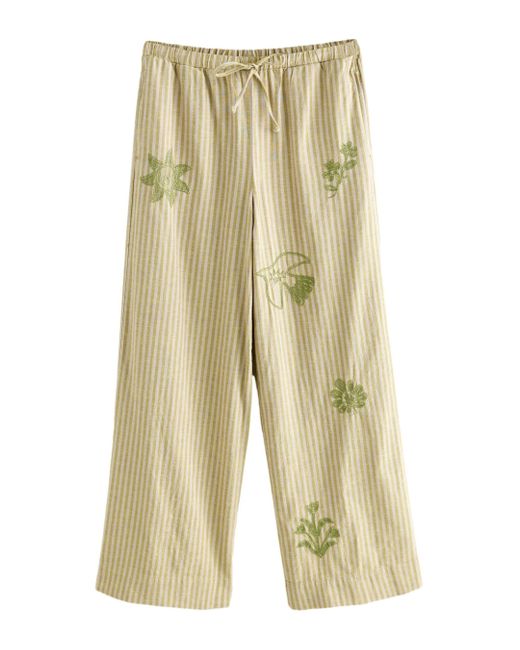 Next Green Leinenhose Bestickte Hose mit Nadelstreifen und Taillenband (1-tlg)
