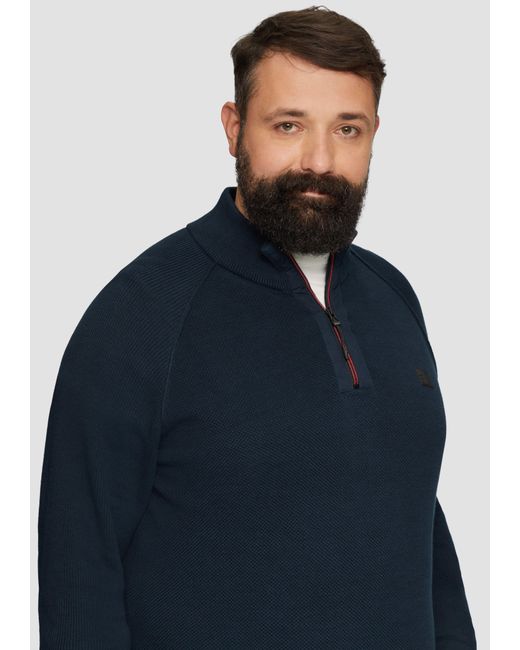 S.oliver Strickpullover mit Troyer-Kragen und Strukturmix in Blue für Herren