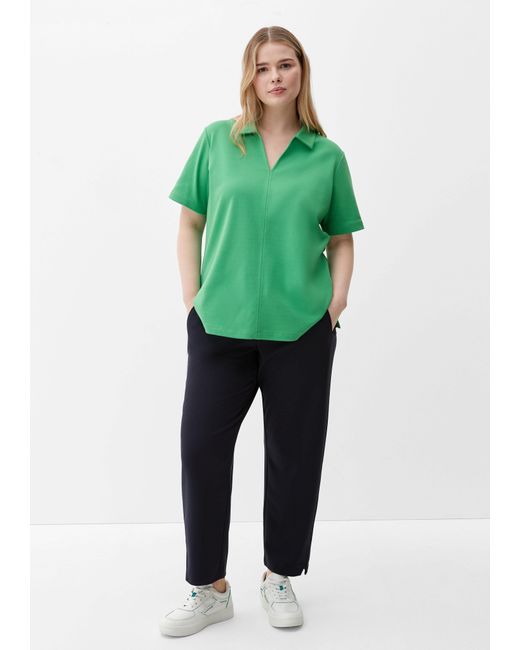 TRIANGL Green Kurzarmshirt T-Shirt mit Klappkragen Ziernaht, Stickerei