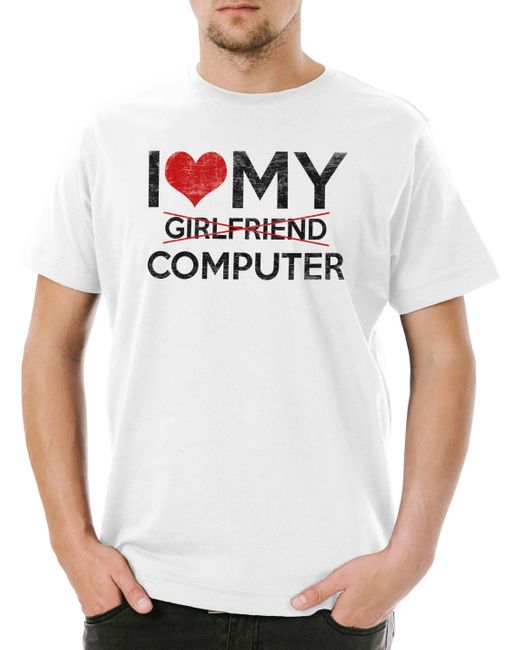 Urban Backwoods Print- I Love My Computer T-Shirt Weiß Größe S in White für Herren
