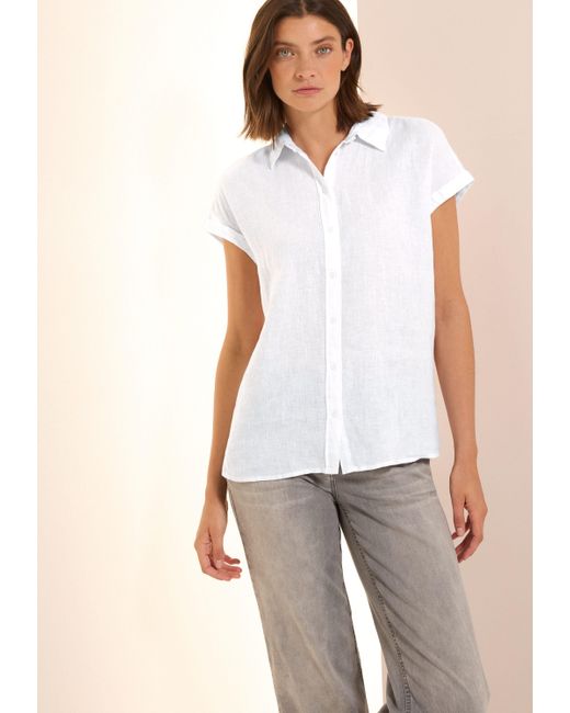 Cecil White Kurzarmbluse Leinen-Hemdbluse