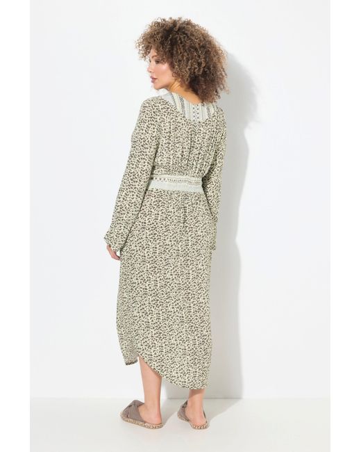 Ulla Popken Green Midikleid A-Linie V-Ausschnitt Langarm