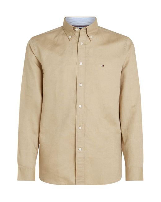 Tommy Hilfiger Langarmhemd LINEN BLEND SOLID RF SHIRT mit Button-down-Kragen in Natural für Herren