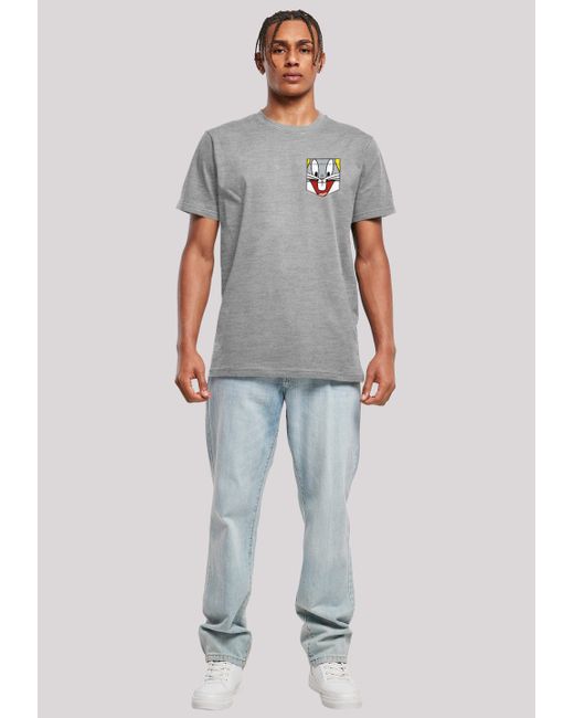 F4NT4STIC T-Shirt Looney Tunes Bugs Bunny Face Faux Pocket Print in Gray für Herren
