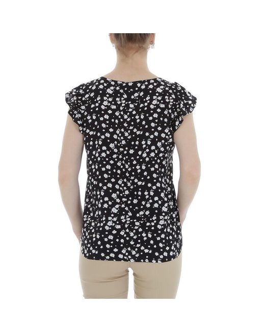 Ital-Design Black Kurzarmbluse Elegant (85987258) Rüschen Print Top & Shirt in Schwarz
