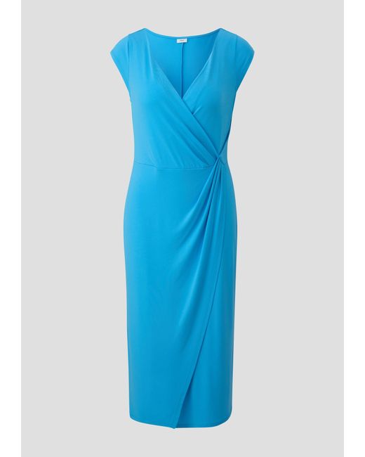 S.oliver Blue Maxikleid Strickjersey-Kleid mit Knoten-Detail Raffung