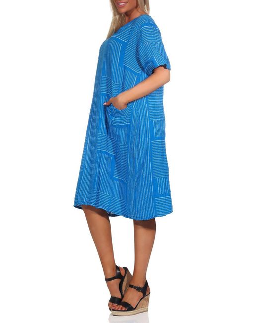 Mississhop Blue Sommerkleid Baumwollkleid 100 % Baumwolle Casual Shirtkleid Strandkleid M.377