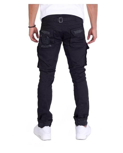 KINGZ Rebelische Designer Cargojeans Schwarz M in Blue für Herren