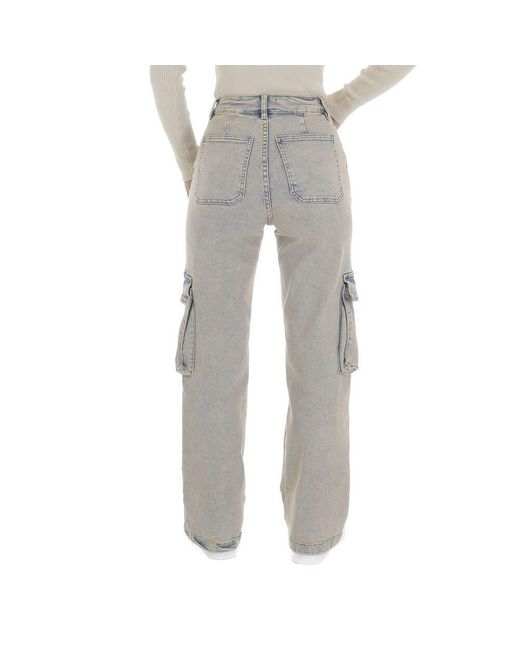 Ital-Design Gray Cargojeans Freizeit (86537221) Used-Look Stretch High Waist Jeans in Hellblau