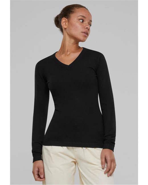 Urban Classics Black Longsleeve Ladies Knitted V-Neck Sweater -Pullover