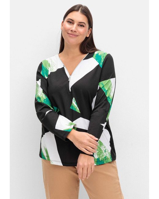 Sheego Green Langarmshirt Große Größen mit Grafikprint und Krempelfunktion