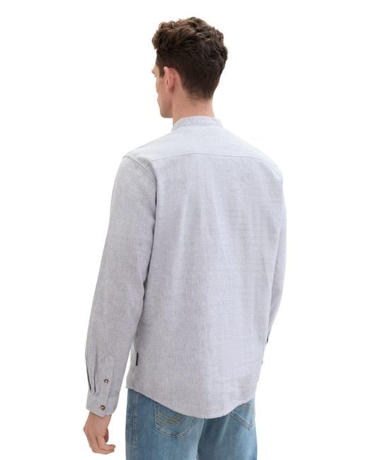 Tom Tailor Kurzarmshirt striped cotton linen shirt in Multicolor für Herren