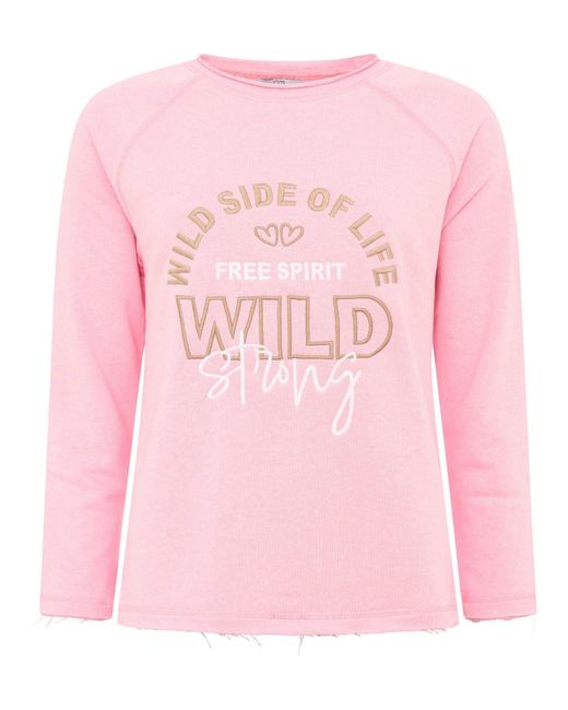 Zwillingsherz Pink Sweatshirt "Wild Side Of Life" mit Used-Look Kanten und farbiger Stickerei