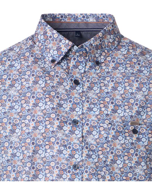CASA MODA Kurzarmhemd Freizeithemd Kurzarm Print in Blue für Herren