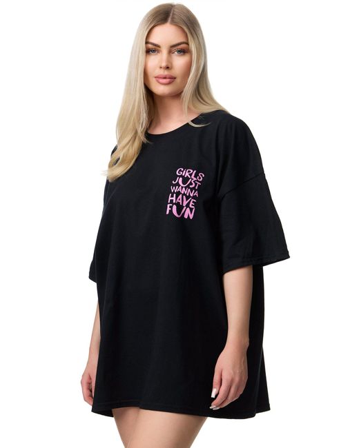 Worldclassca Black Oversized Girls Print T-Shirt lang Tee Sommer Oberteil