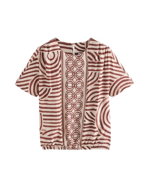 Next Natural Blusenshirt Gemustertes Top mit Ballonsaum Kastensilhouette (1-tlg)