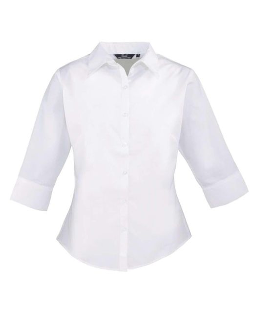 PREMIER White 3/4 Arm Bluse Poplin Hemd Arbeitshemd Hemdbluse Tunika