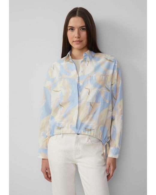 S.oliver Natural Langarmbluse Gemusterte Hemdbluse mit Tunnelzug am Saum